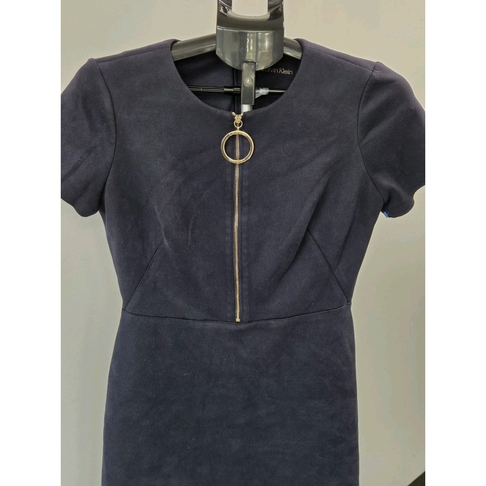 Calvin Klein Women's Black Short Sleeve Faux Suede A-Line Dress Size Size 4